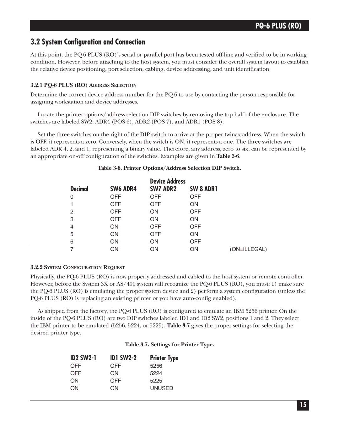 Black Box PS034E, PS035A, PCA35A-R3, PCA35AE-R2 manual System Configuration and Connection, 1 PQ-6 Plus RO Address Selection 