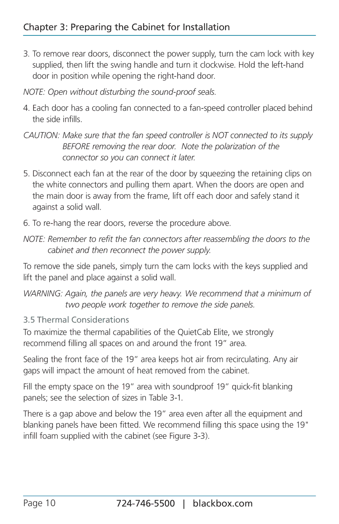 Black Box QCE-DF-42U, QCE42U, QCE12U, QCE24U, QCE-VCM-42U, QCE-SPFP-3U, QCE-VCM-24U, QCE-SPFP-2U, QCE-CEB Thermal Considerations 