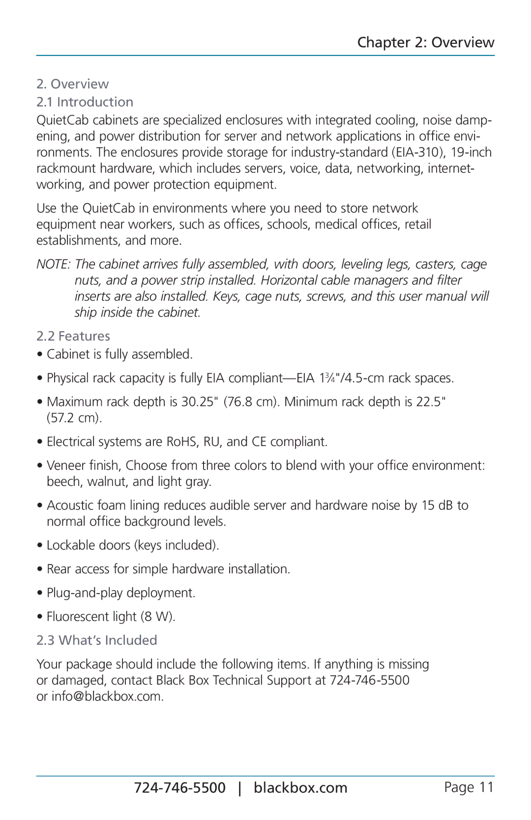 Black Box 12U, QuietCab user manual Overview Introduction, Features, What’s Included 