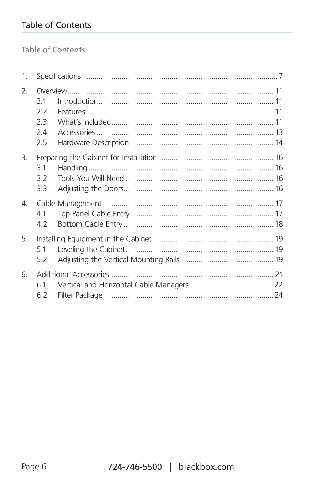 Black Box QuietCab, 12U user manual Table of Contents 