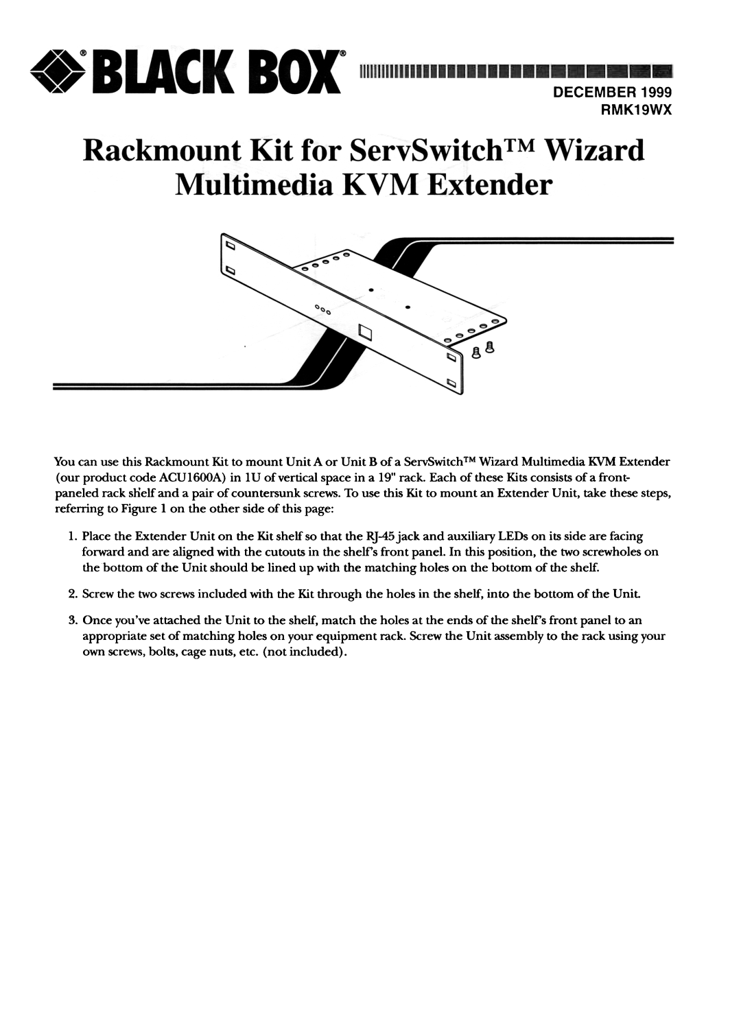 Black Box Rackmount Kit manual December RMK19WX 