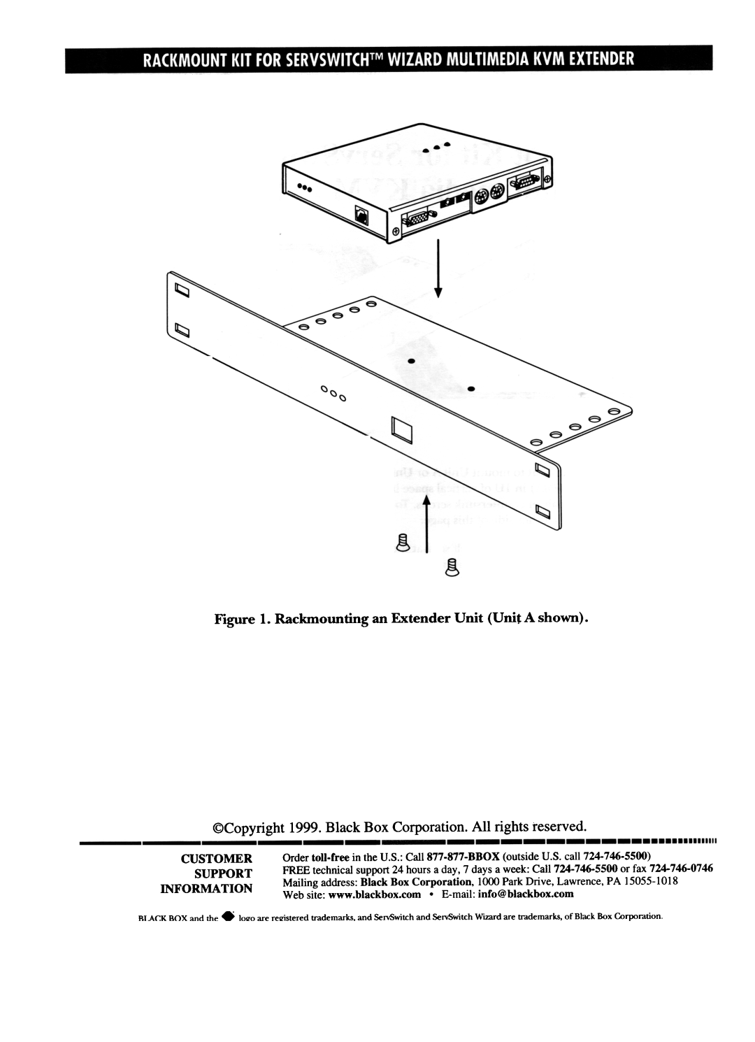 Black Box Rackmount Kit, RMK19WX manual Customer, Support, Information 