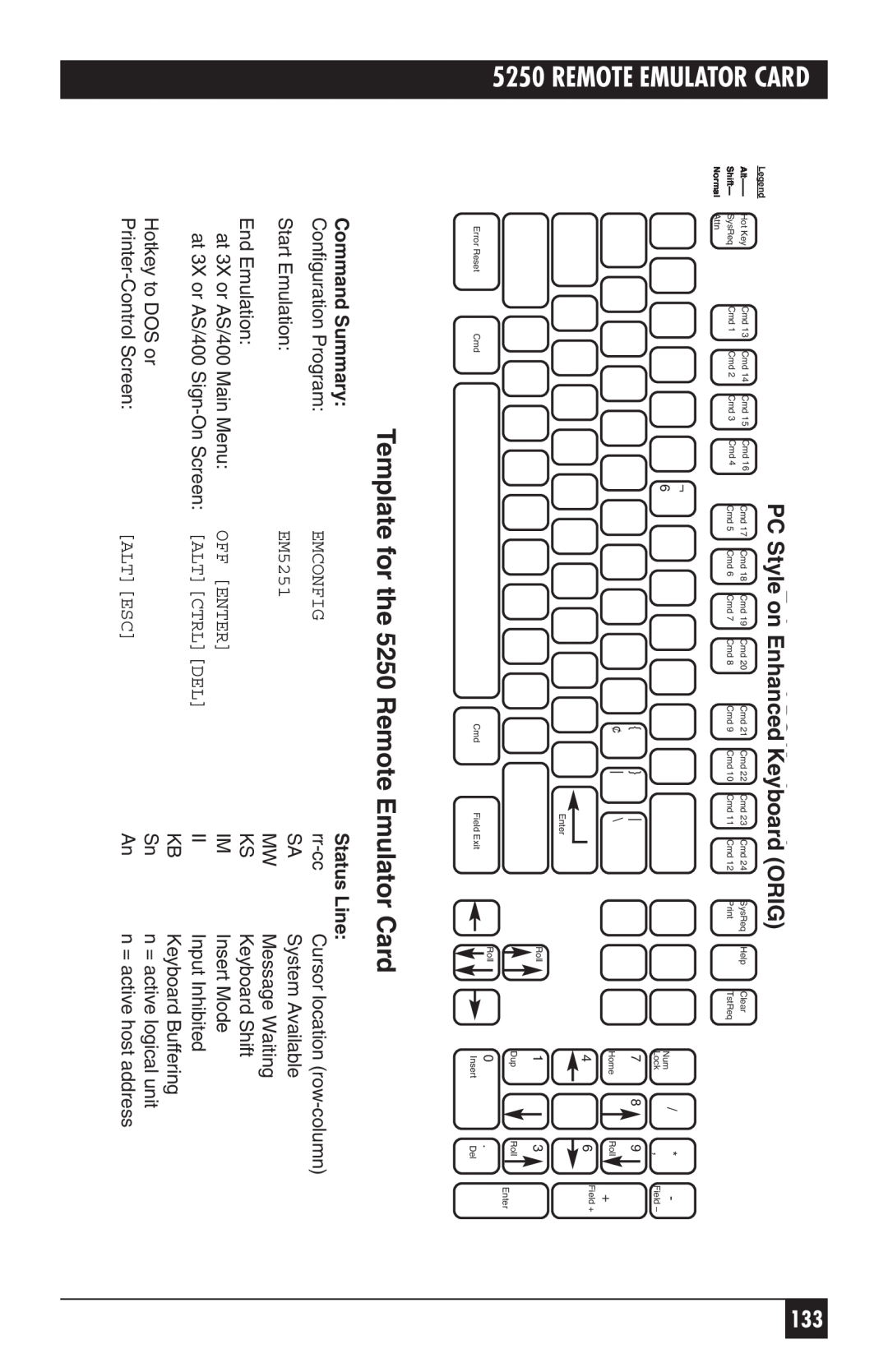 Black Box Template for the 5250 Remote Emulator Card, Enhanced PC, PC Style on EnhancedKeyboard ORIG, Command Summary 