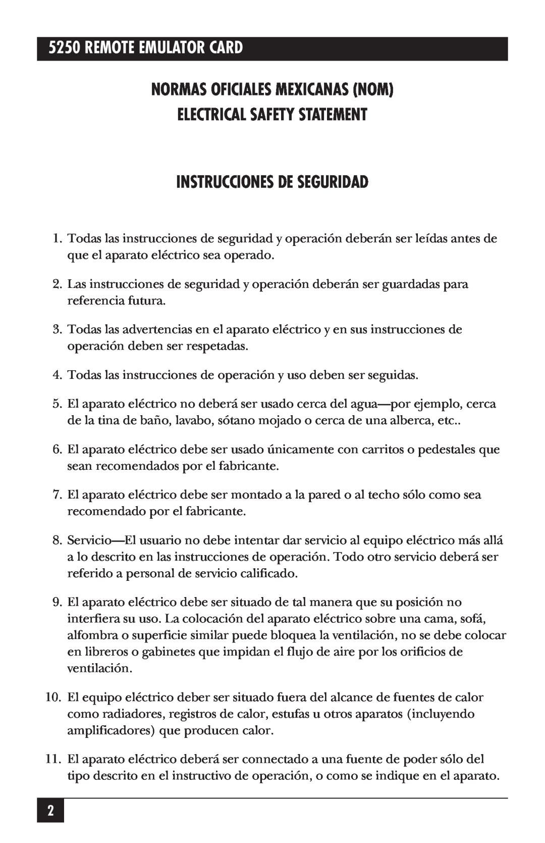Black Box 5250 manual Remote Emulator Card, Normas Oficiales Mexicanas Nom, Electrical Safety Statement 