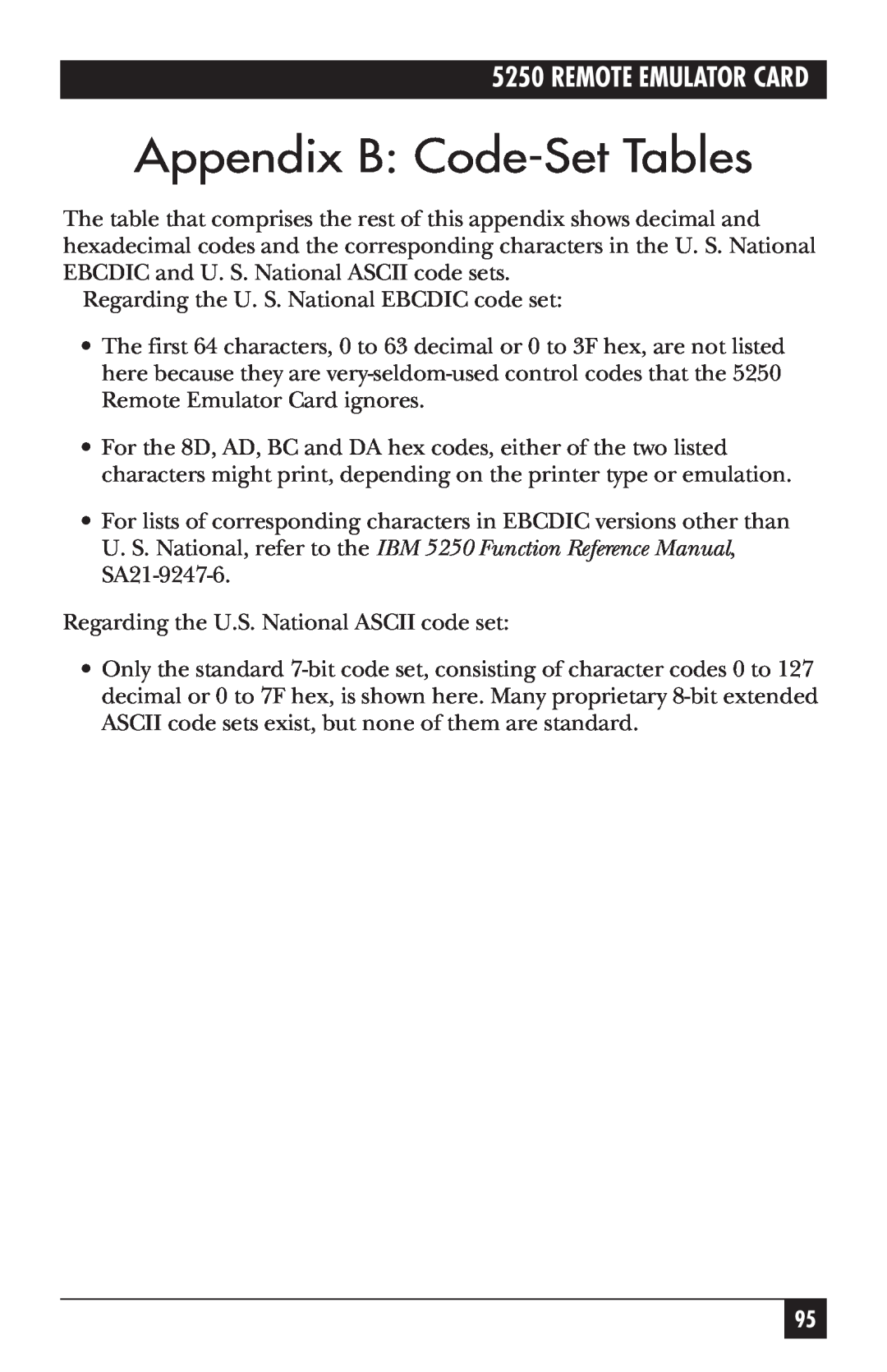 Black Box Remote Emulator Card, 5250 manual Appendix B: Code-SetTables 