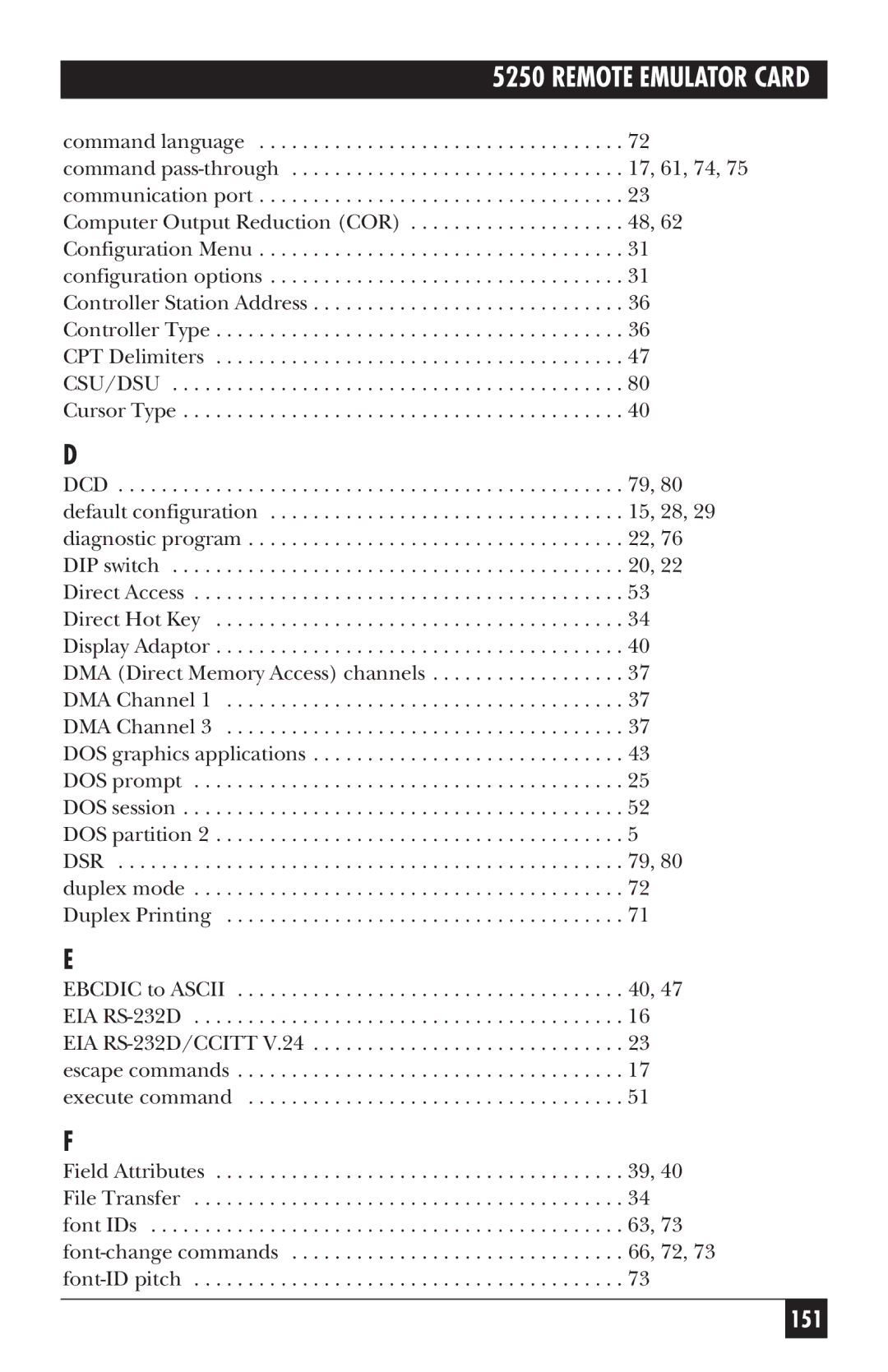 Black Box Remote Emulator Card, 5250 manual 151 