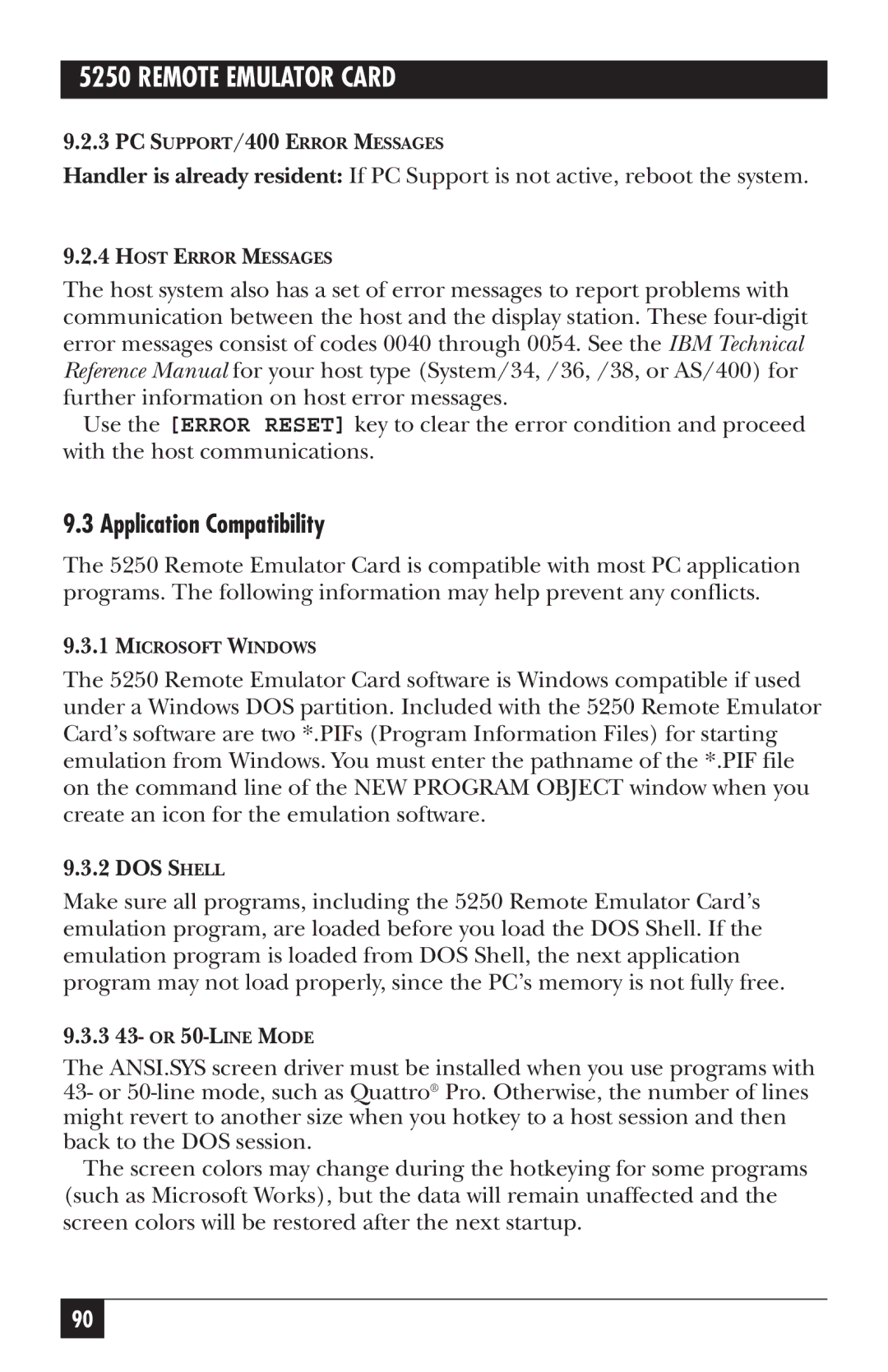 Black Box 5250, Remote Emulator Card manual Application Compatibility, 3 43- or 50-LINEMODE 