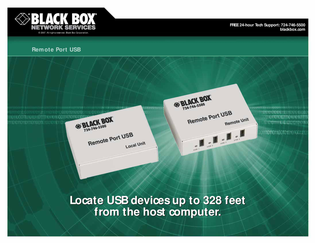 Black Box Remote Port USB manual Locate USB devices up to 328 feet From the host computer 