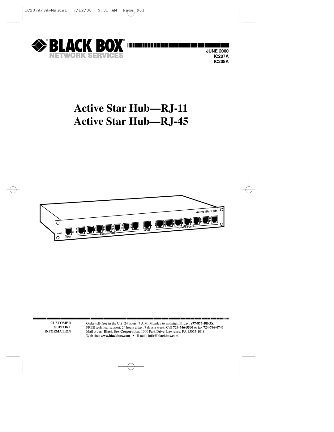 Black Box manual Active Star Hub-RJ-11 Active Star Hub-RJ-45 