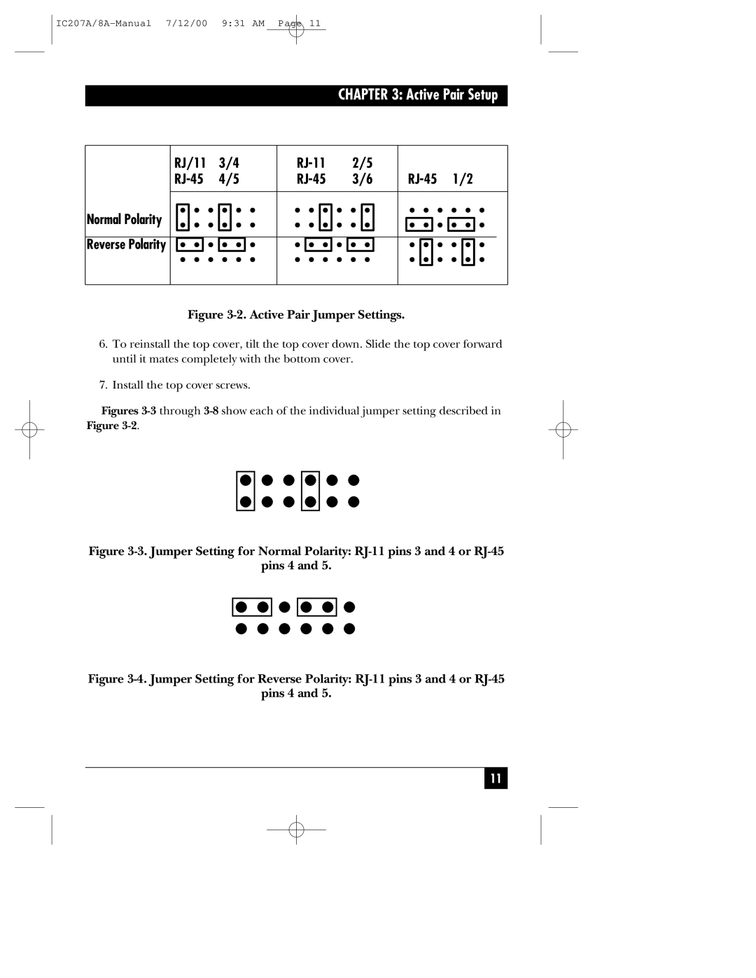 Black Box RJ-11, RJ-45 manual Active Pair Setup 