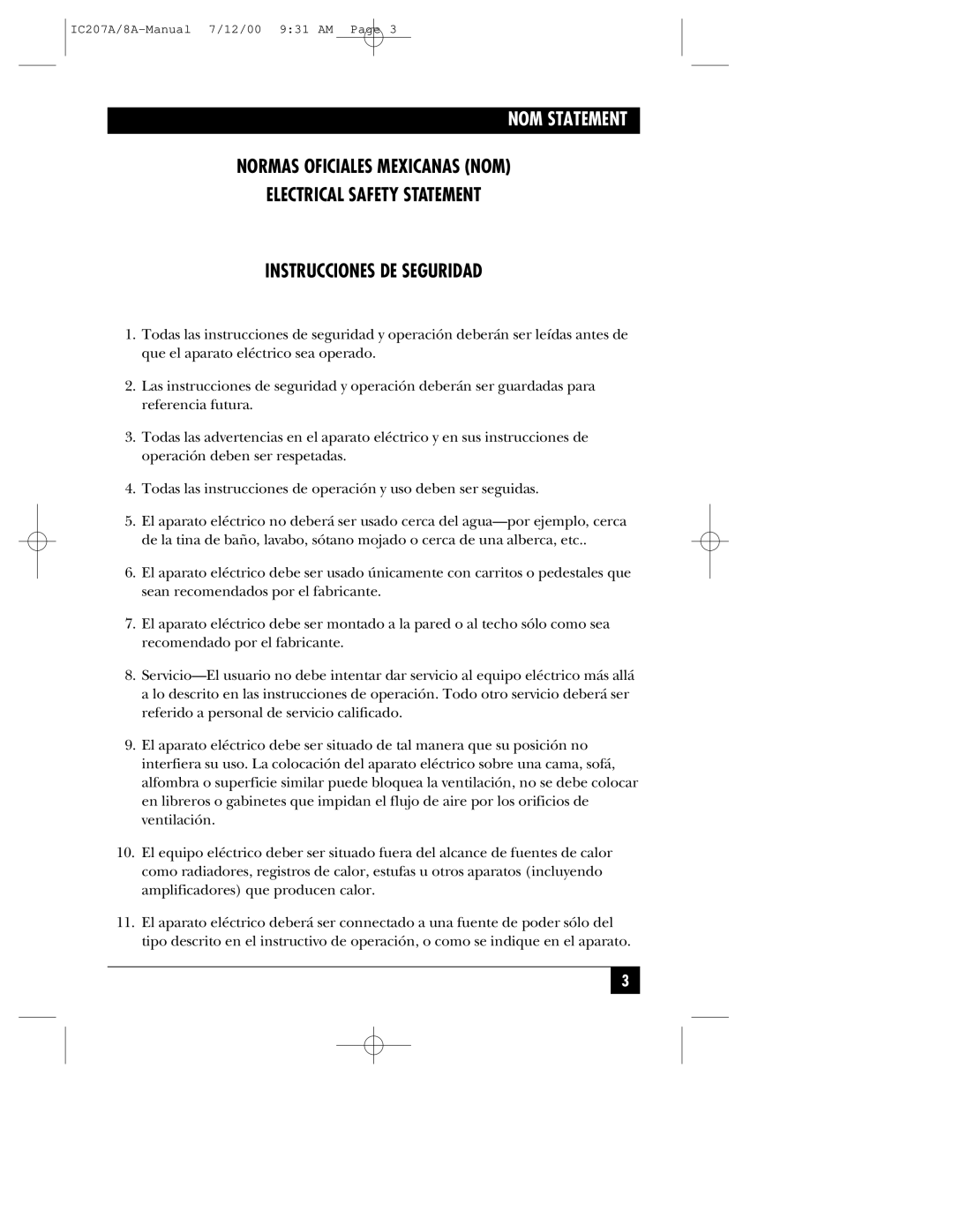 Black Box RJ-11, RJ-45 manual NOM Statement 