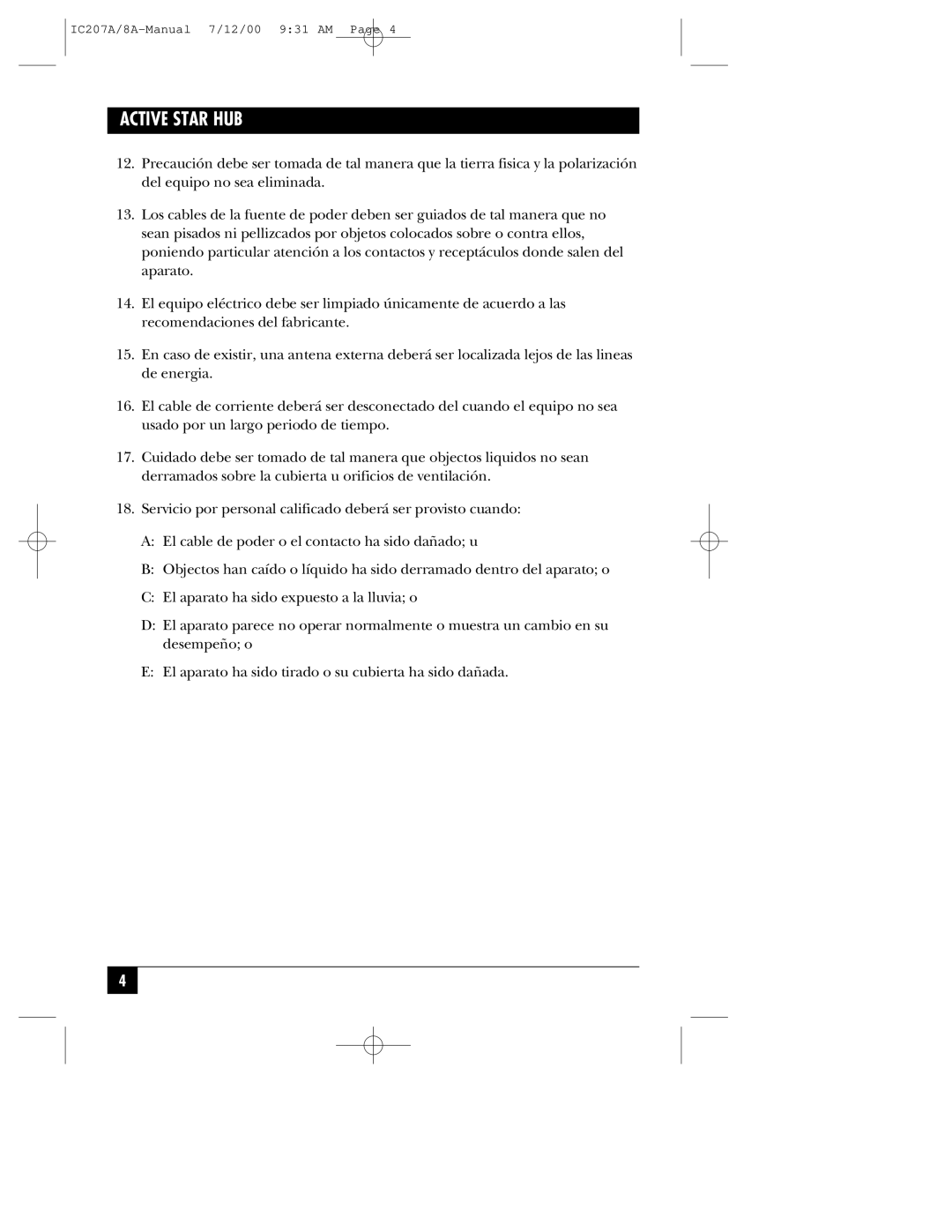 Black Box RJ-45, RJ-11 manual Active Star HUB 