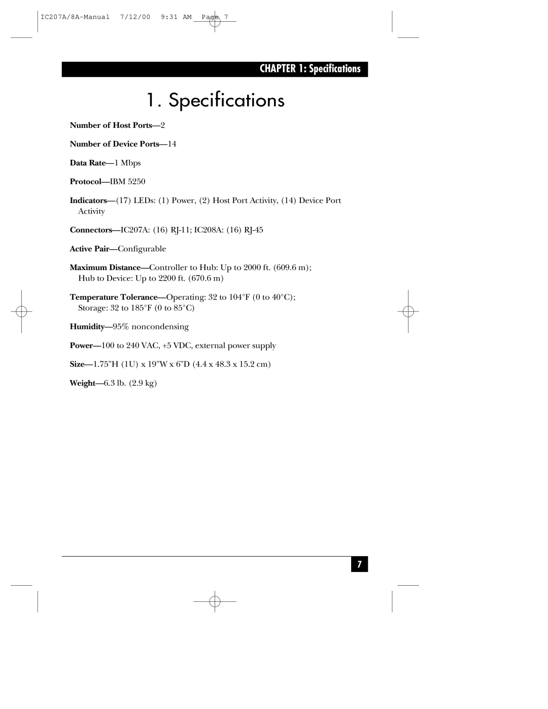 Black Box RJ-11, RJ-45 manual Specifications, Active Pair-Configurable 