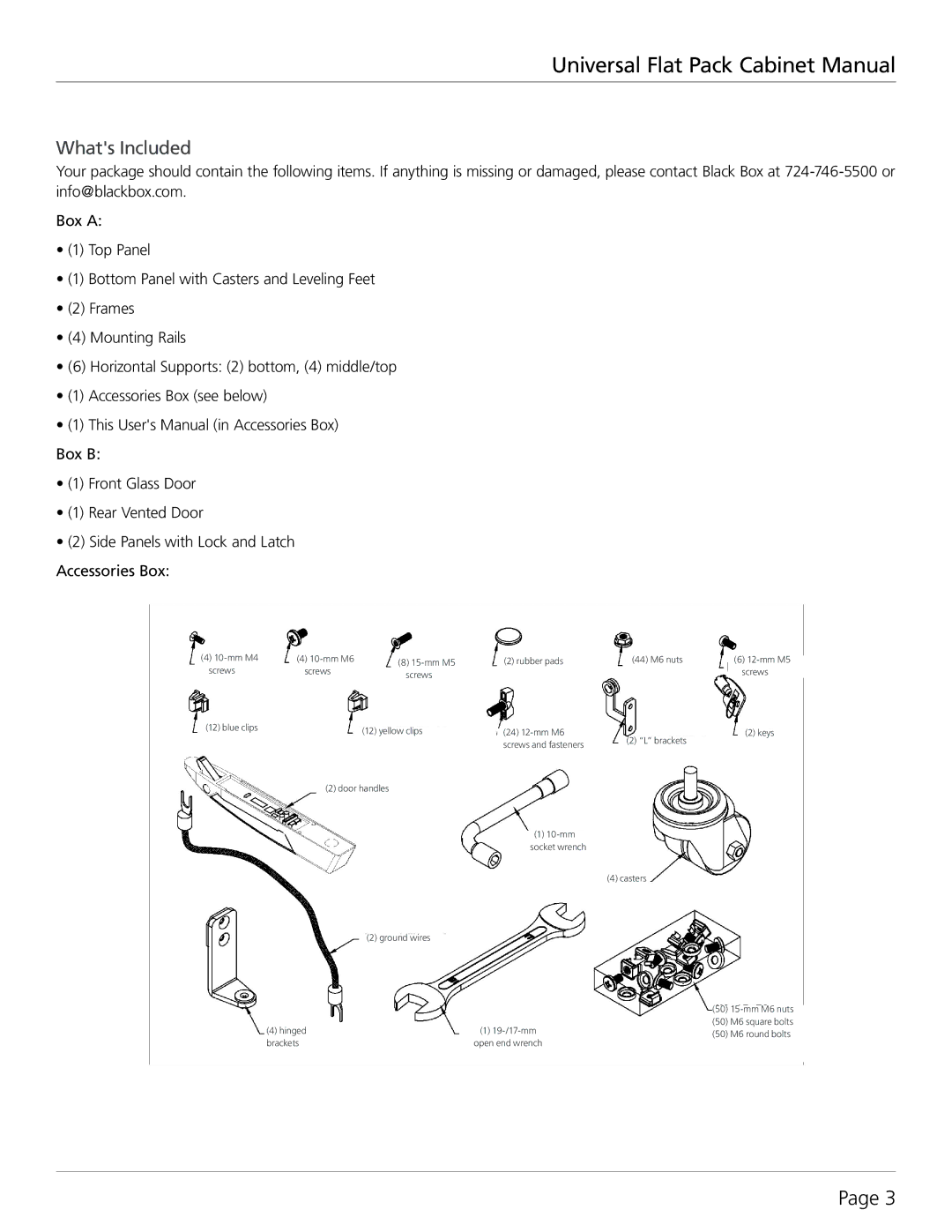 Black Box Universal Flat Pack Cabinet, RMT3200A-R2 manual Whats Included 