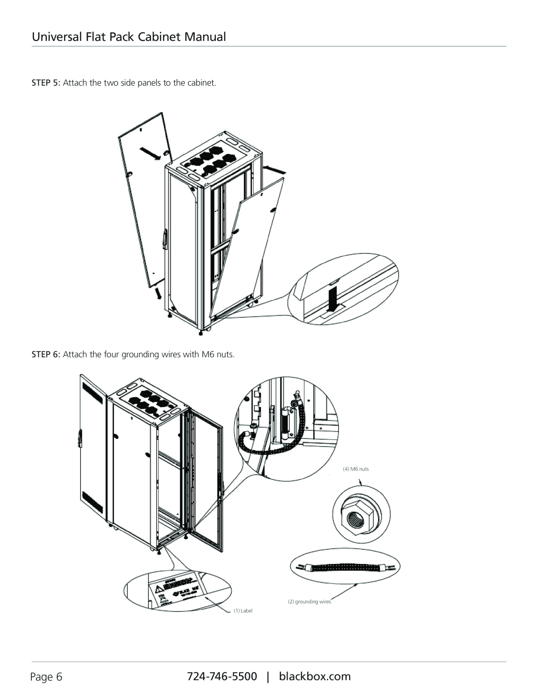 Black Box RMT3200A-R2 manual Universal Flat Pack Cabinet Manual, Page, Attach the two side panels to the cabinet 