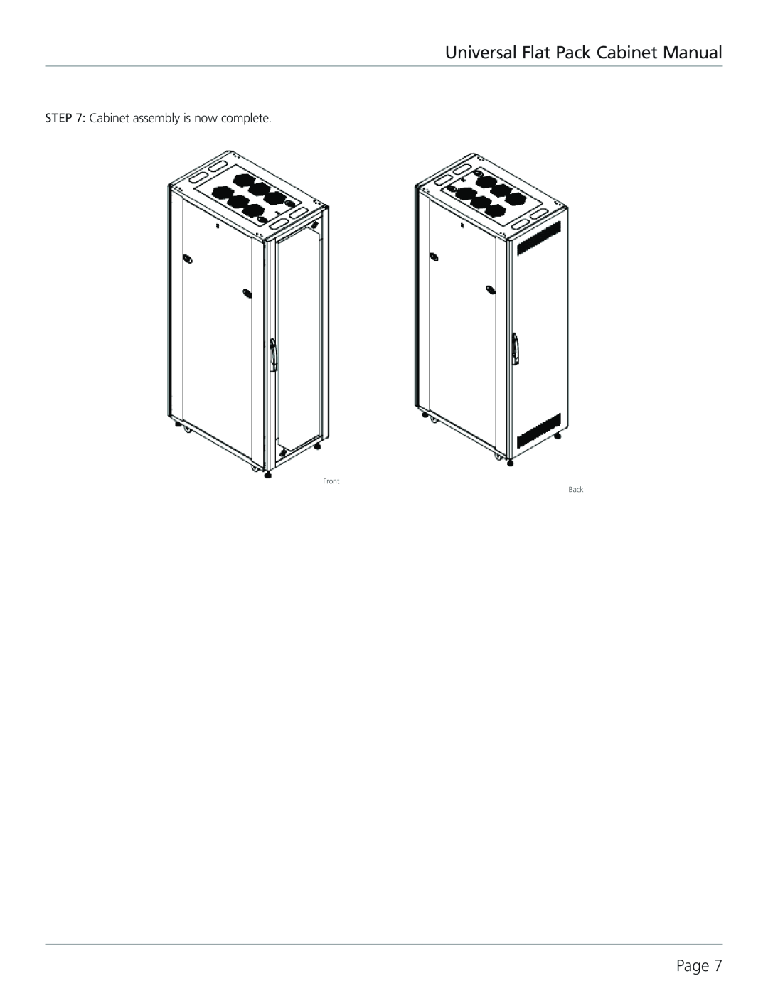 Black Box RMT3200A-R2 manual Universal Flat Pack Cabinet Manual, Page, Cabinet assembly is now complete, Front Back 