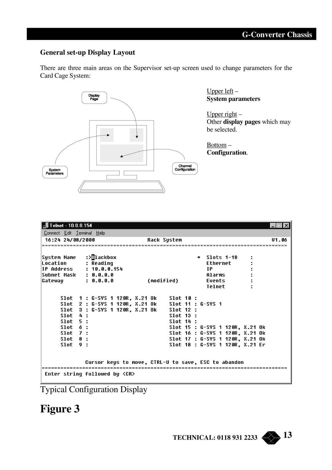 Black Box RMU200 manual Typical Configuration Display, General set-up Display Layout 