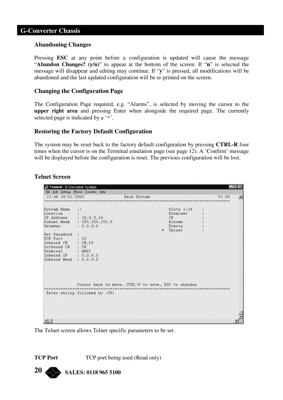 Black Box RMU200 manual Abandoning Changes, Telnet Screen 