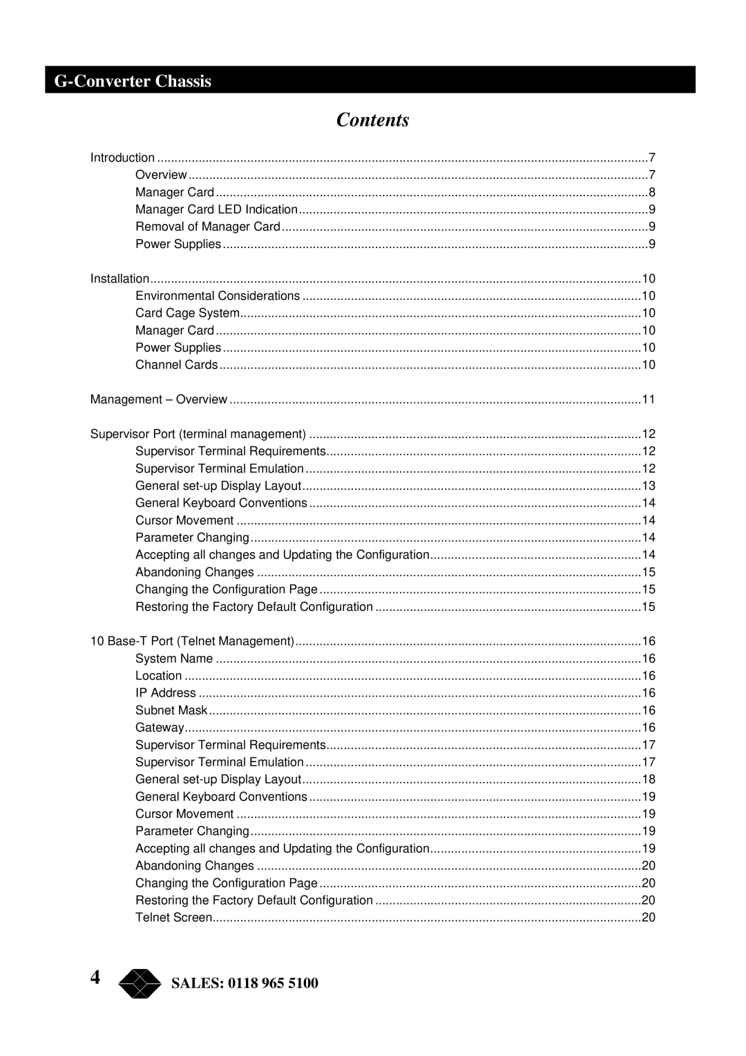 Black Box RMU200 manual Contents 