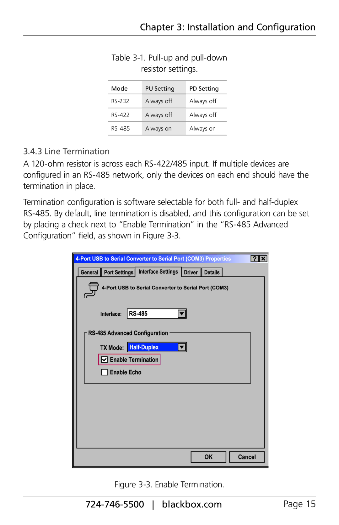 Black Box Black Box Interface Converter, 4-Port, RS-232, 422, 485 manual Line Termination, Enable Termination 