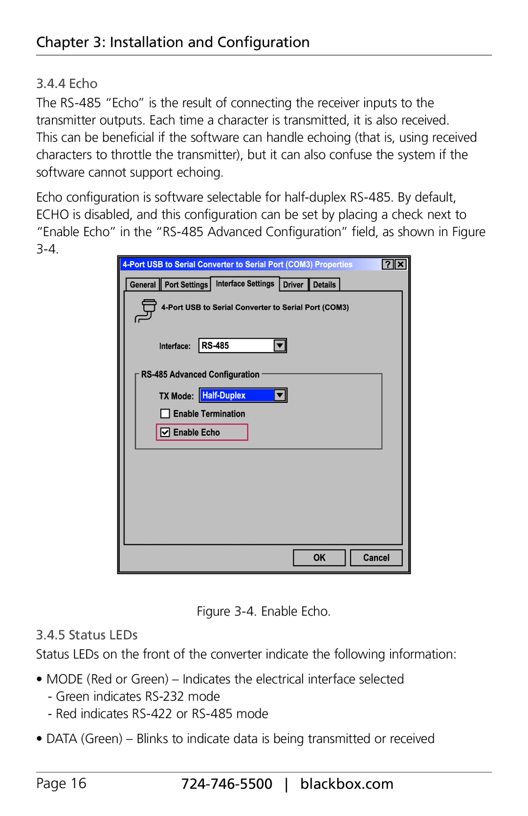 Black Box RS-232, 422, 485, Black Box Interface Converter, 4-Port manual Echo, Status LEDs 