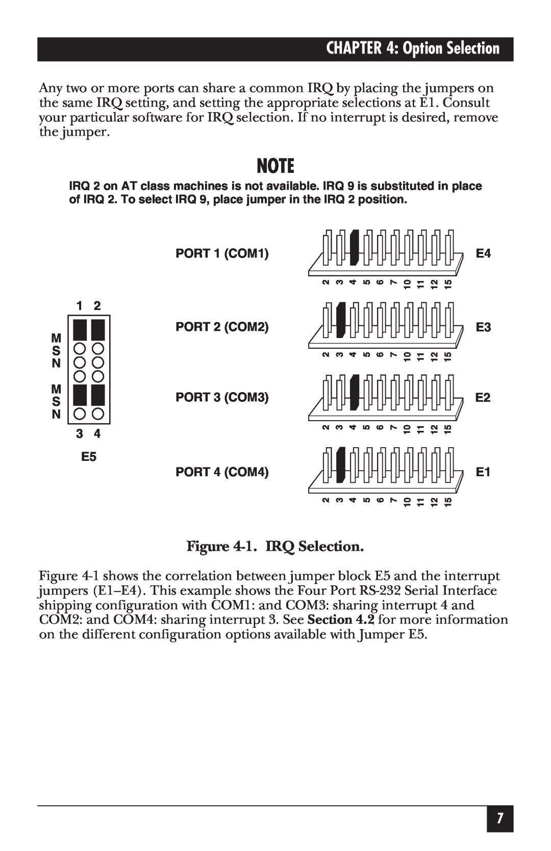 Black Box RS-232, IC181C manual Option Selection, 1. IRQ Selection 