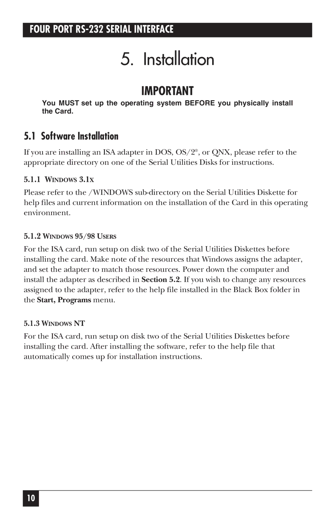 Black Box IC181C, RS-232 manual Software Installation 