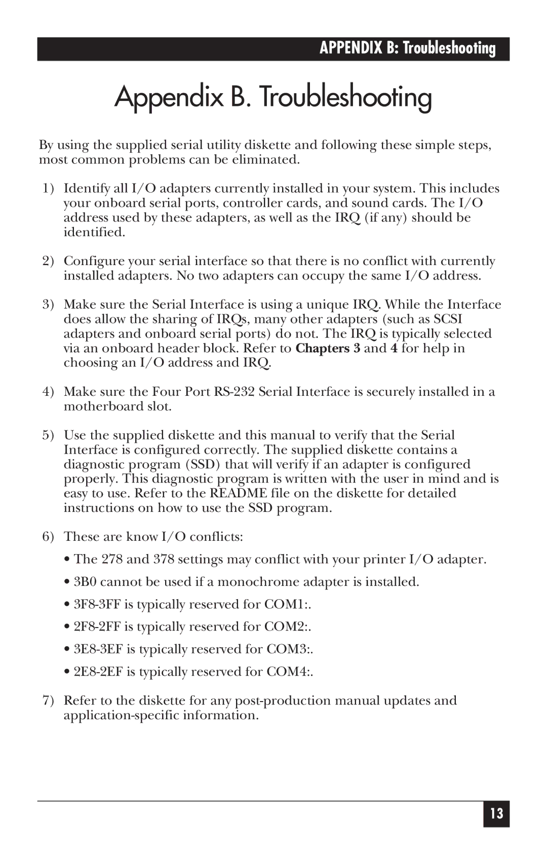 Black Box RS-232, IC181C manual Appendix B. Troubleshooting 