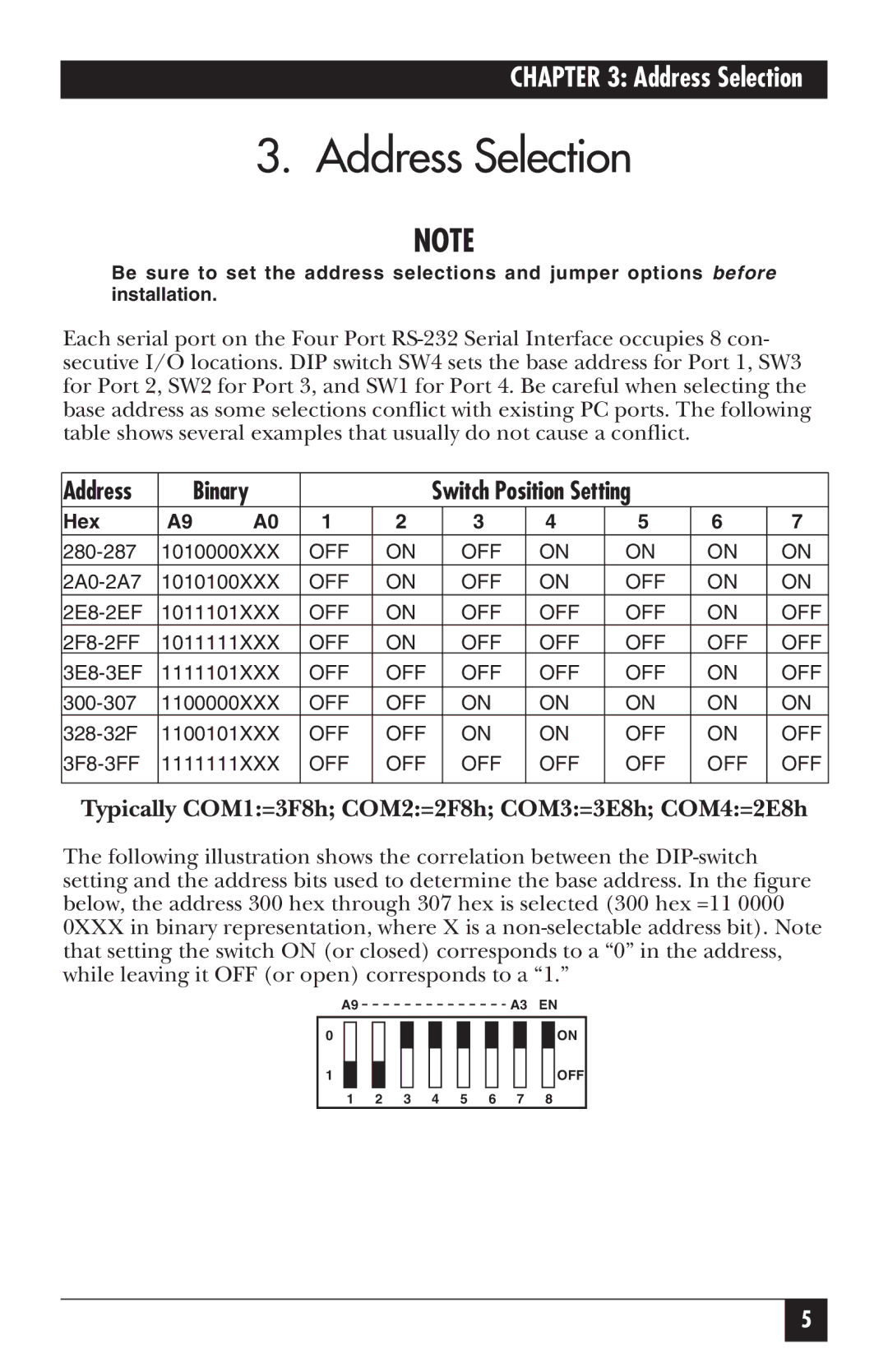 Black Box RS-232, IC181C manual Address Selection, Binary 