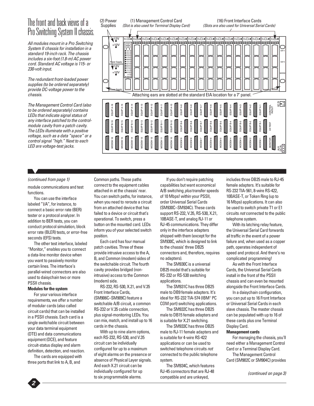 Black Box RS-232, RS-530 manual Modules for the system, Management cards 