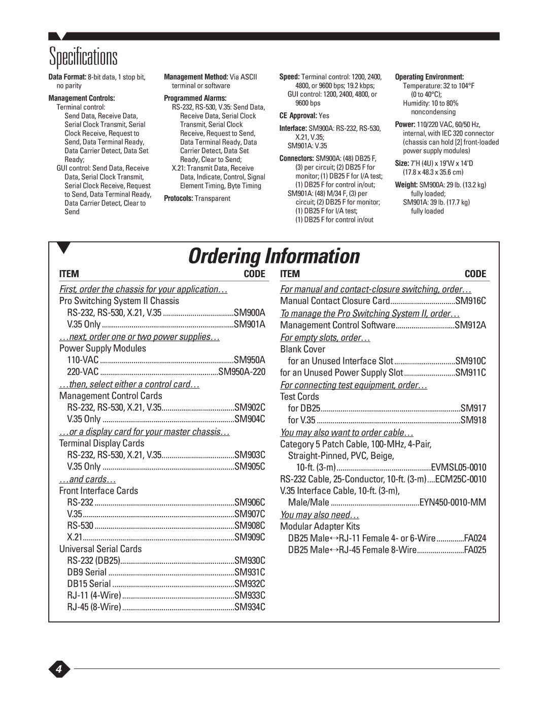 Black Box RS-232, RS-530 manual Specifications 