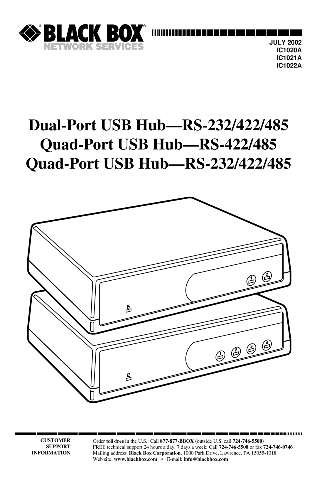 Black Box RS422/485, RS-232/422/485 manual July IC1020A IC1021A IC1022A 