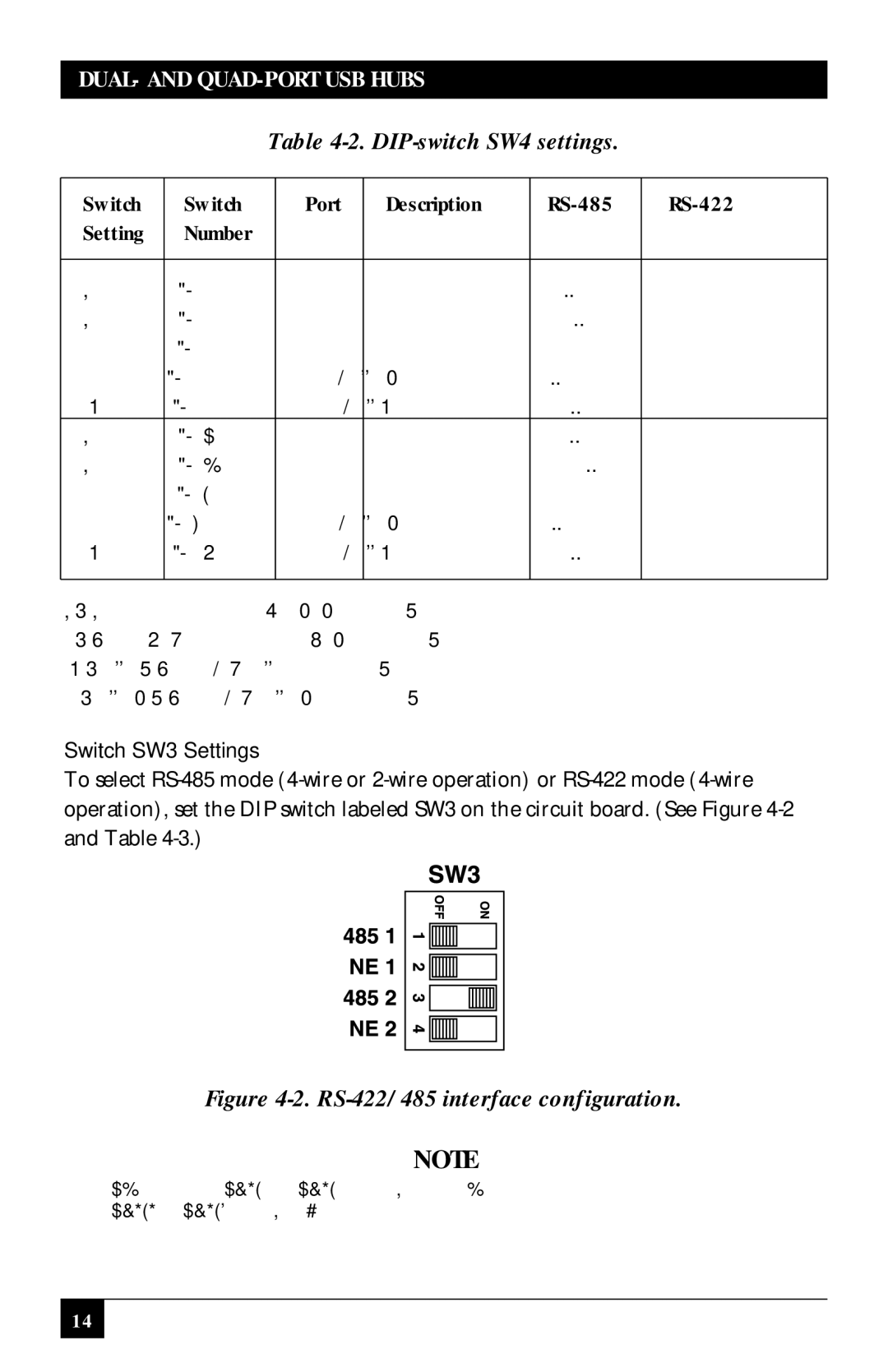 Black Box RS422/485, RS-232/422/485 manual Description RS-485 RS-422, Switch SW3 Settings 