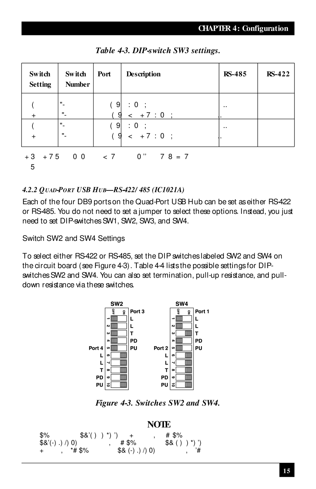 Black Box RS-232/422/485, RS422/485 manual Switch Port Description RS-485, Switch SW2 and SW4 Settings 