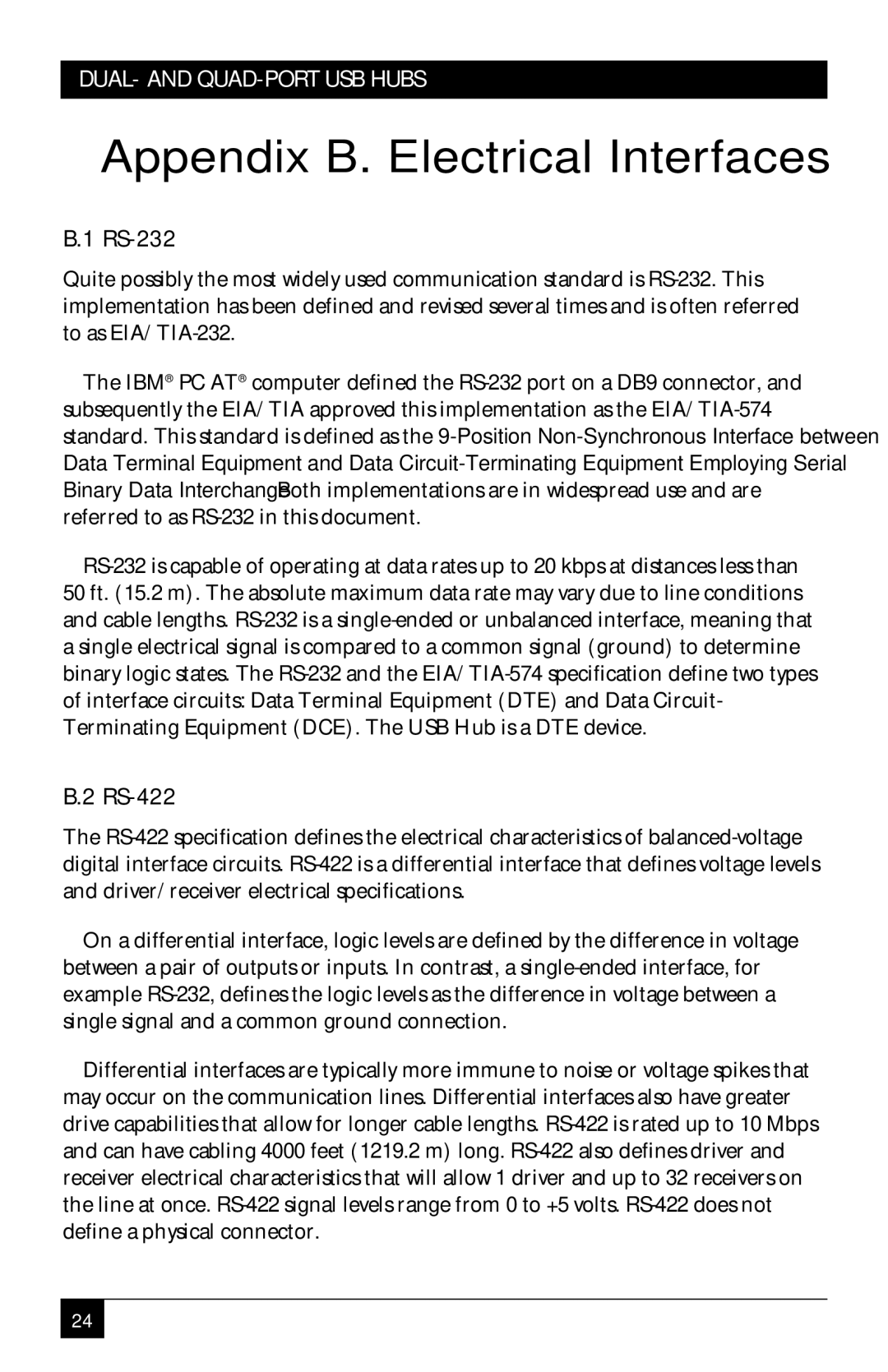 Black Box RS422/485, RS-232/422/485 manual Appendix B. Electrical Interfaces, RS-422 