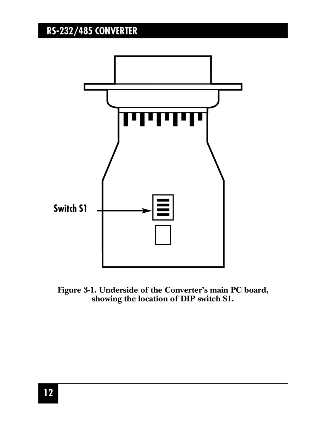 Black Box DB9M/RJ-11 (IC623A-M), RS-232/485 CONVERTER, DB9F/Term (IC620A-F), DB9F/RJ-45 (IC624A-F) manual Switch S1 