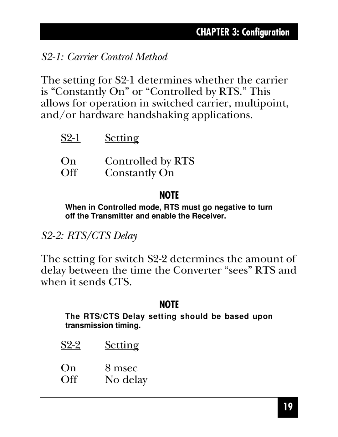 Black Box DB9M/RJ-11 (IC623A-M), RS-232/485 CONVERTER, DB9F/Term (IC620A-F) manual S2-1 Carrier Control Method 