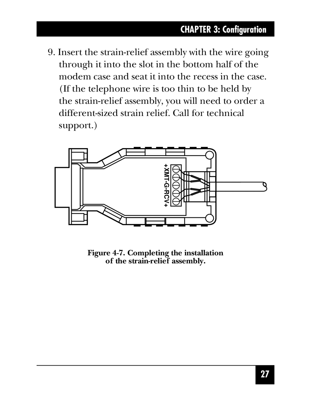 Black Box RS-232/485 CONVERTER, DB9F/Term (IC620A-F) manual Completing the installation Strain-relief assembly 