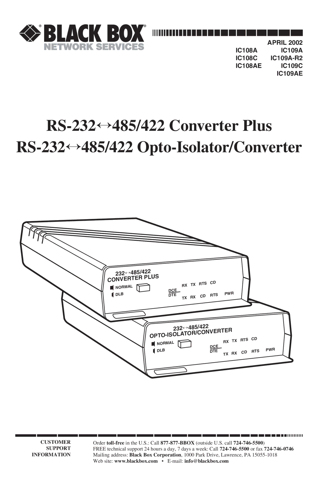 Black Box IC109C, IC109A-R2, IC108C, IC108AE manual IC109AE 