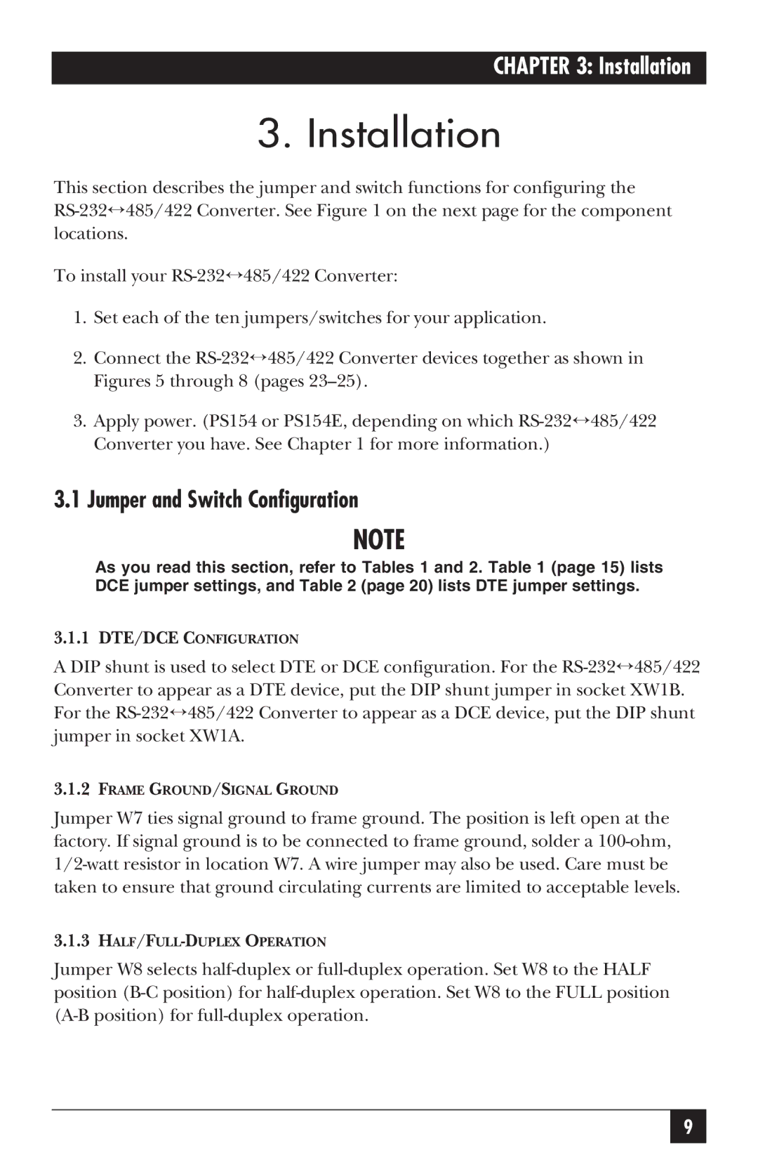 Black Box IC109AE, IC109C, IC109A-R2, IC108C, IC108AE manual Installation, Jumper and Switch Configuration 