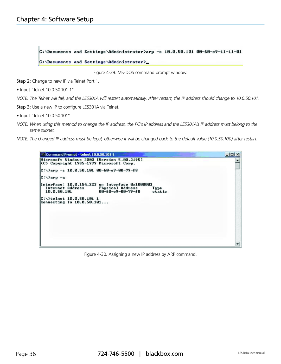 Black Box RS-422, RS-232, RS-485, 1-Port 10/100 Device Server Software Setup, Page, 29. MS-DOS command prompt window 