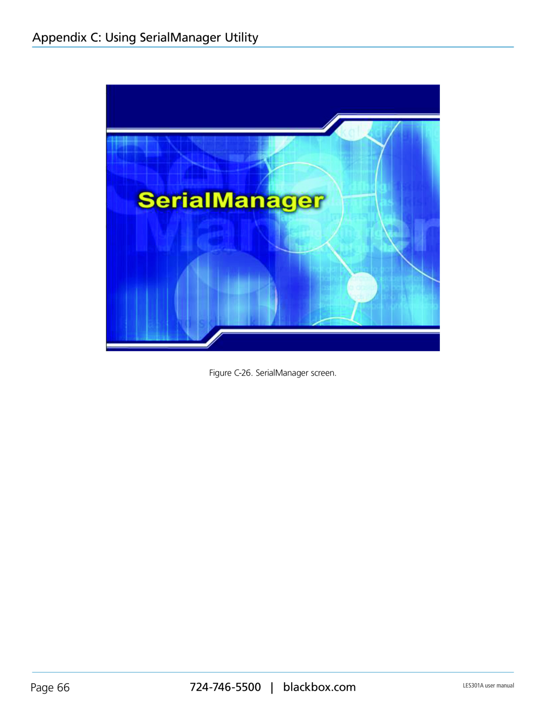 Black Box RS-485 Appendix C Using SerialManager Utility, Page, Figure C-26. SerialManager screen, LES301A user manual 