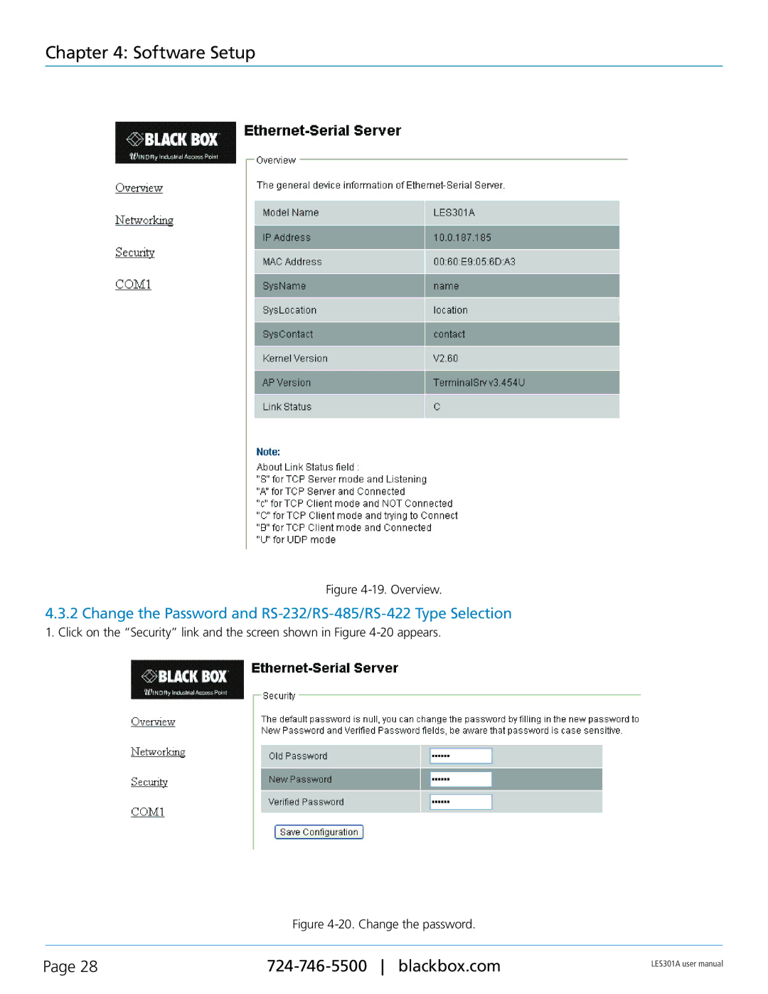 Black Box RS-422, RS-232, RS-485, 1-Port 10/100 Device Server user manual Overview, Change the password 