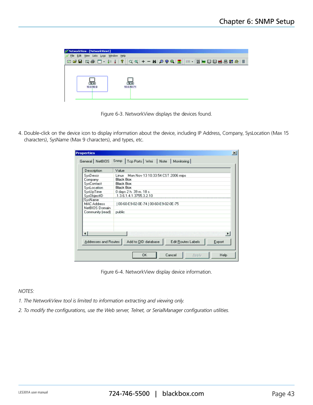 Black Box 1-Port 10/100 Device Server, RS-422, RS-232, RS-485 user manual NetworkView display device information 