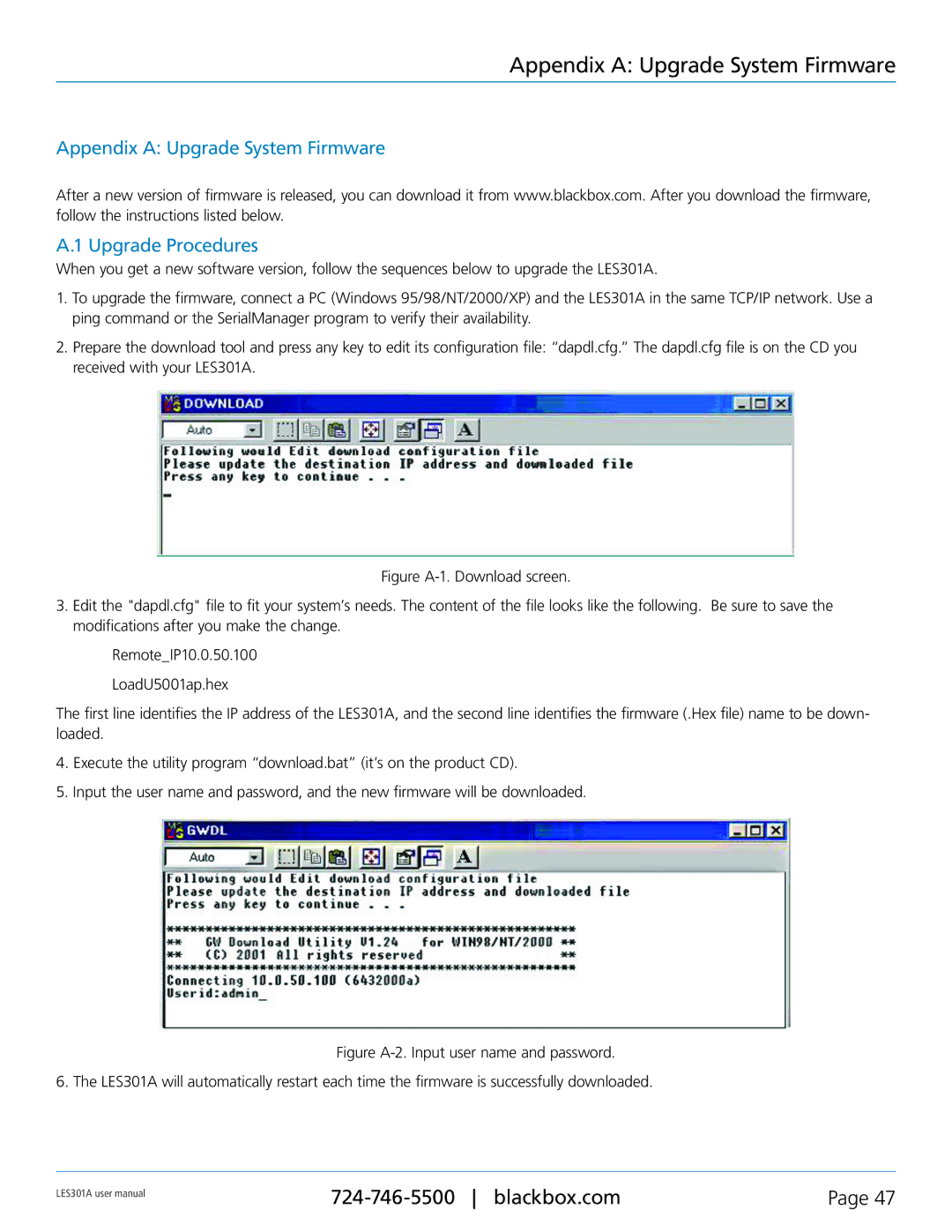 Black Box 1-Port 10/100 Device Server, RS-422, RS-232, RS-485 user manual Appendix a Upgrade System Firmware 