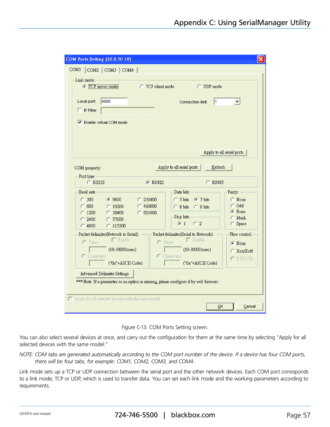 Black Box RS-232, RS-422, RS-485, 1-Port 10/100 Device Server user manual Appendix C Using SerialManager Utility 