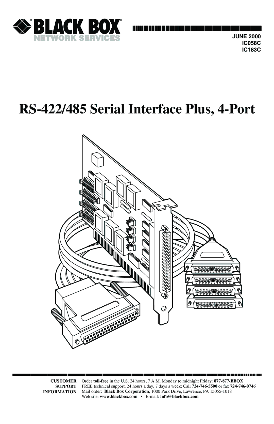 Black Box RS-485, IC183C manual RS-422/485 Serial Interface Plus, 4-Port 