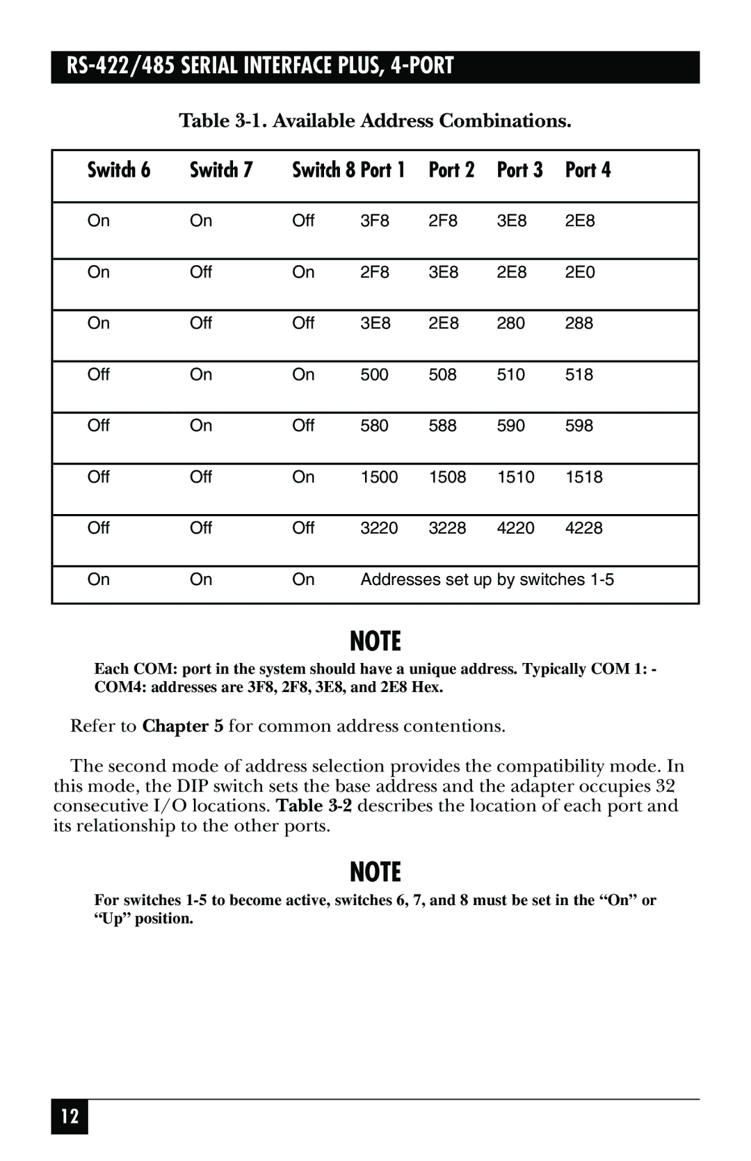 Black Box RS-485, RS-422, IC183C manual Switch 