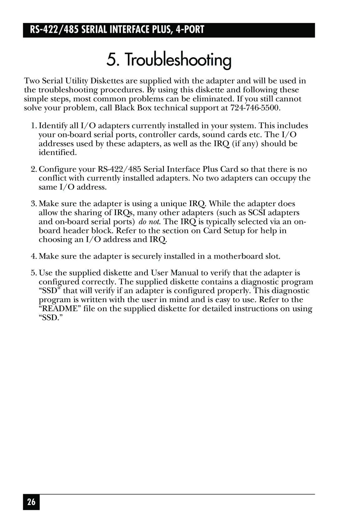 Black Box RS-422, RS-485, IC183C manual Troubleshooting 