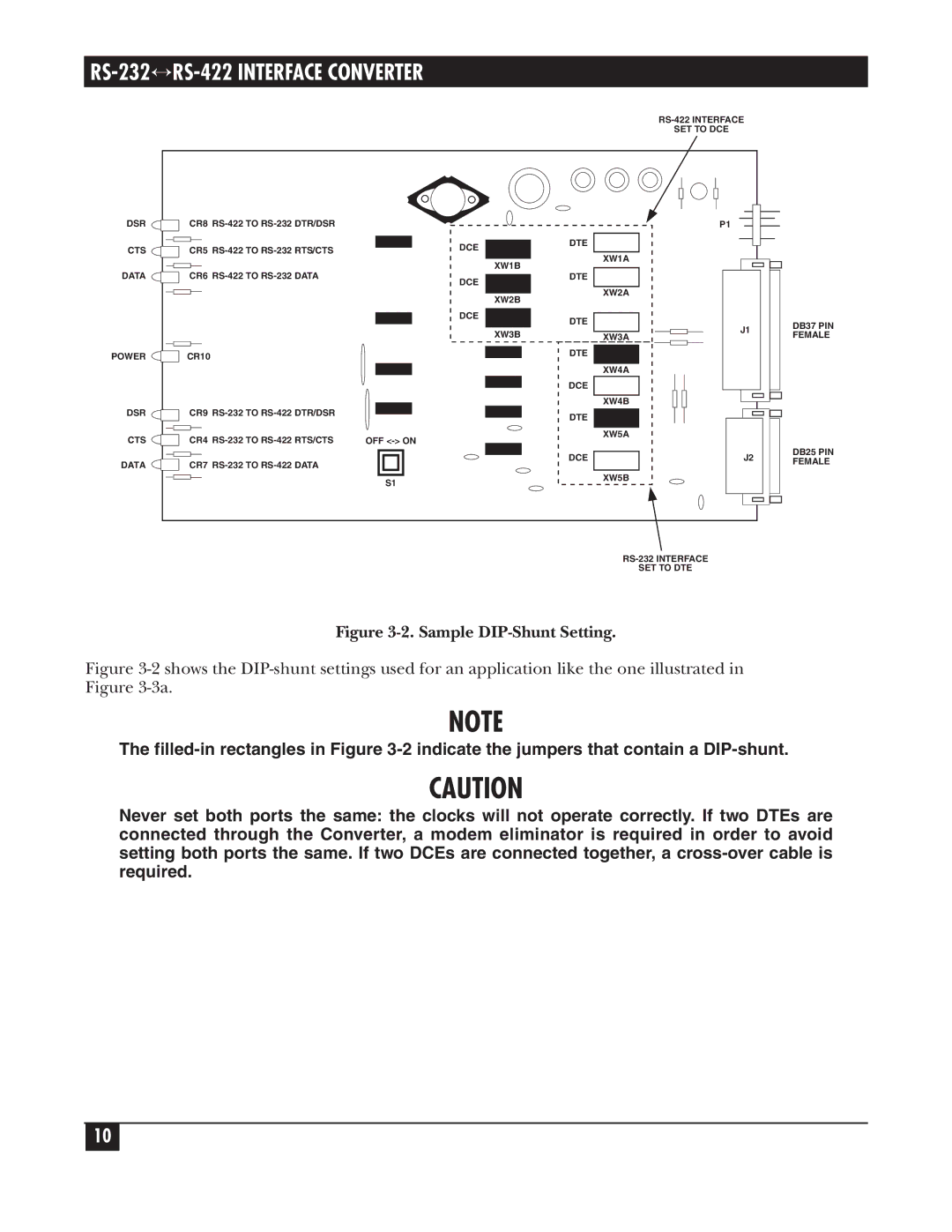 Black Box RS0232, RS-422 manual Sample DIP-Shunt Setting 